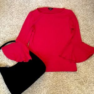 Red Flutter Sleeve Blouse